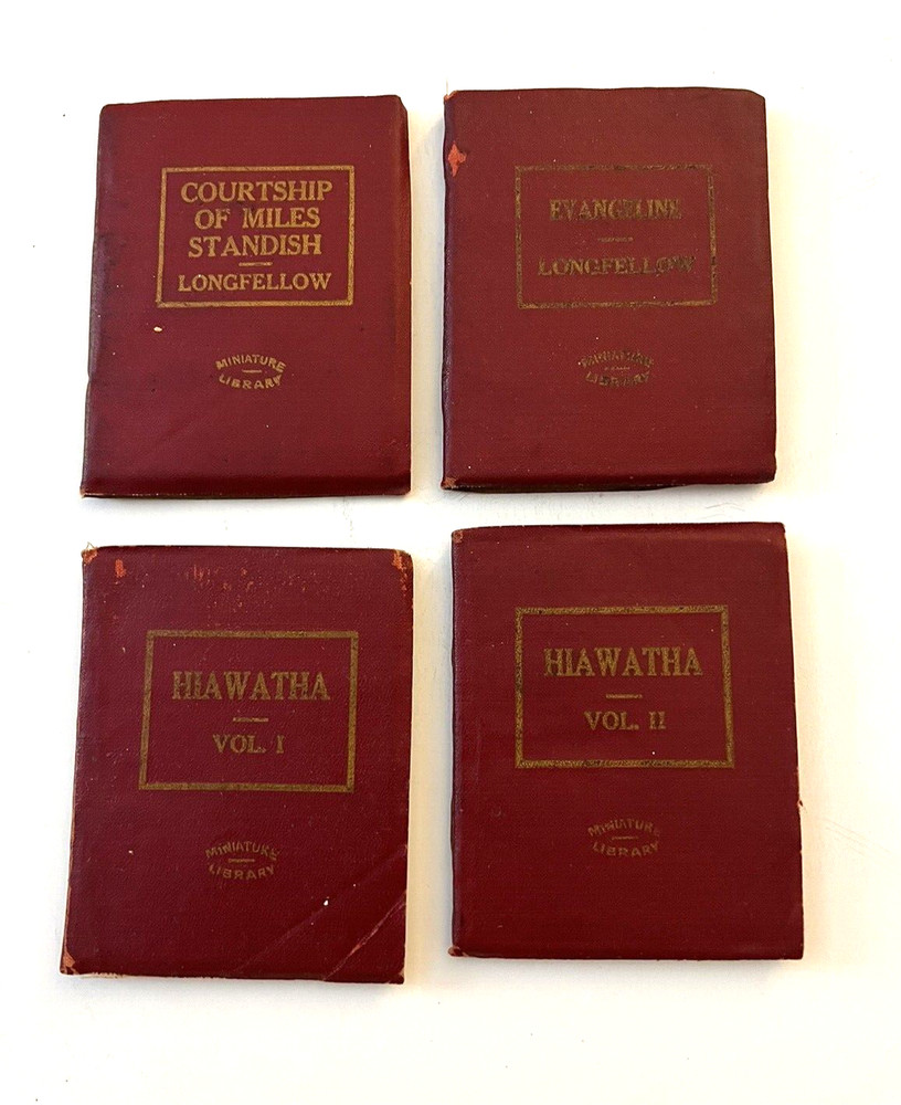 4 Vtg. Little Leather Library Longfellow Hiawatha I&II, Evangeline, Miles Stand.