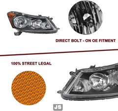 Headlight Assembly for 2008-2012 Honda Accord Sedan 4-Door Halogen Headlamp W/Bu
