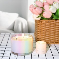 SUPMIND 16oz 3 Wick Candle Jars 6 Pack – Large Empty Iridescent Wide Mouth Gl…