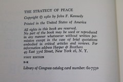 The Strategy of Peace JFK 1960 1st Edition Hardcover w/ DJ Gift Inscription