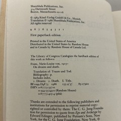 ON DREAMS & DEATH 1984 Marie-Louise von Franz 1st Paper Edition