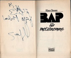 BAP für metzenemme – Klaus Dewes – Buch mit Autogramm W. Niedecken !!