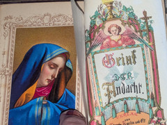 1868 PRAYER BOOK w/ Miniature Portrait & VELVET BINDING in German ANTIQUE