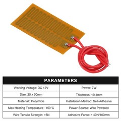 Durable 12V Polyimide Heater Film 25mm x 50mm – 6pcs Lightweight Heating Element