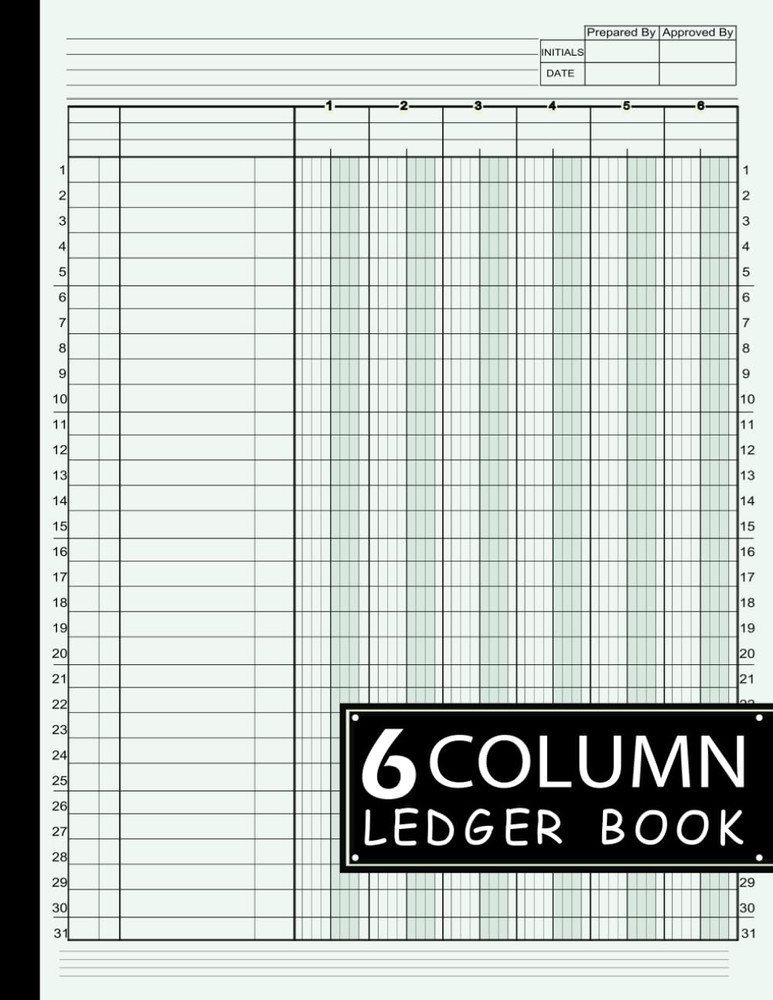 Large Six Column Ledger Book for Accounting and Personal Finance