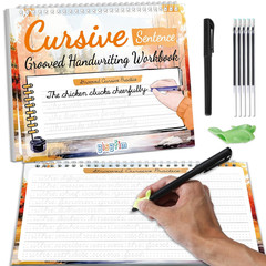 Reusable Grooved Cursive Handwriting Workbook with Disappearing Ink Pens