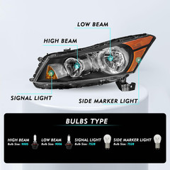Headlight Assembly Pair Compatible with 2008-2012 Honda Accord Sedan 4-Door LX L