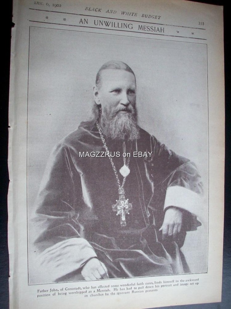 1902 FATHER JOHN of Cronstadt St Petersburg Russian Orthodox priest : magazine12