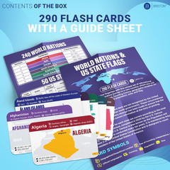 Countries of the World Flashcards – 290 Country & US States Complete with Capita