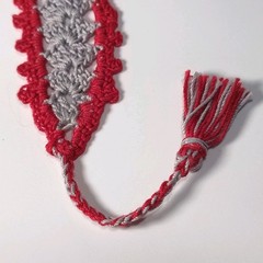 Handmade Cross Bookmark 8.5″ Lovingly Crochet in the USA Red & Gray