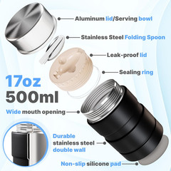 Earth&Me Stainless Steel Thermo for Hot 17OZ with Folding Spoon, Vacuum Insulat