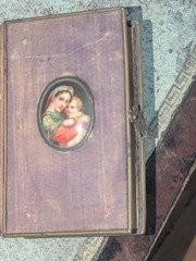 1868 PRAYER BOOK w/ Miniature Portrait & VELVET BINDING in German ANTIQUE