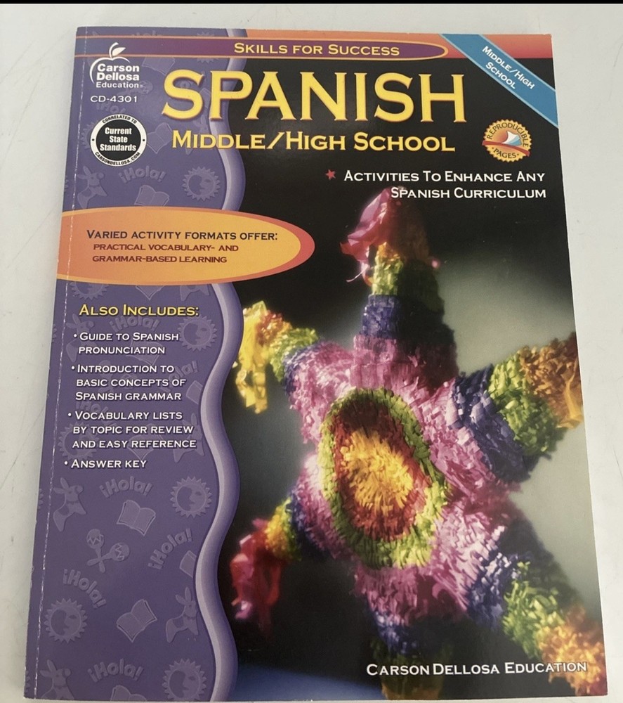 Carson Dellosa Skills for Success Spanish Workbook, Parts of Speech, Grammar…