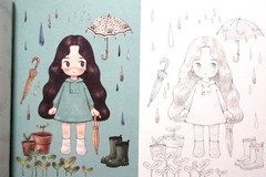 Little Forest Girl’s Coloring Postcard Book /Japanese Anime Illustrations Art