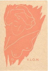 Vintage Original Risque’ Ex Libris Bookplate – “V.L.O.M.” ~ Female Abstract