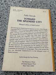 TOWARD THE SPLENDID CITY: NOBEL LECTURE Pablo Neruda PB 1st VG Bilingual