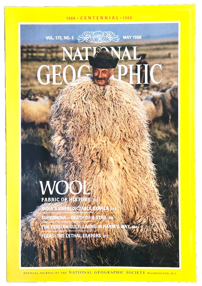 WOOL THE FABRIC OF HISTORY MAY 1988 NATIONAL GEOGRAPHIC MAGAZINE SHIPS FREE