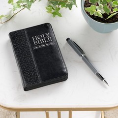 KJV Holy Bible,Mini Pocket Bible–Zippered Black Faux Leather Bible w/Ribbon Ma..