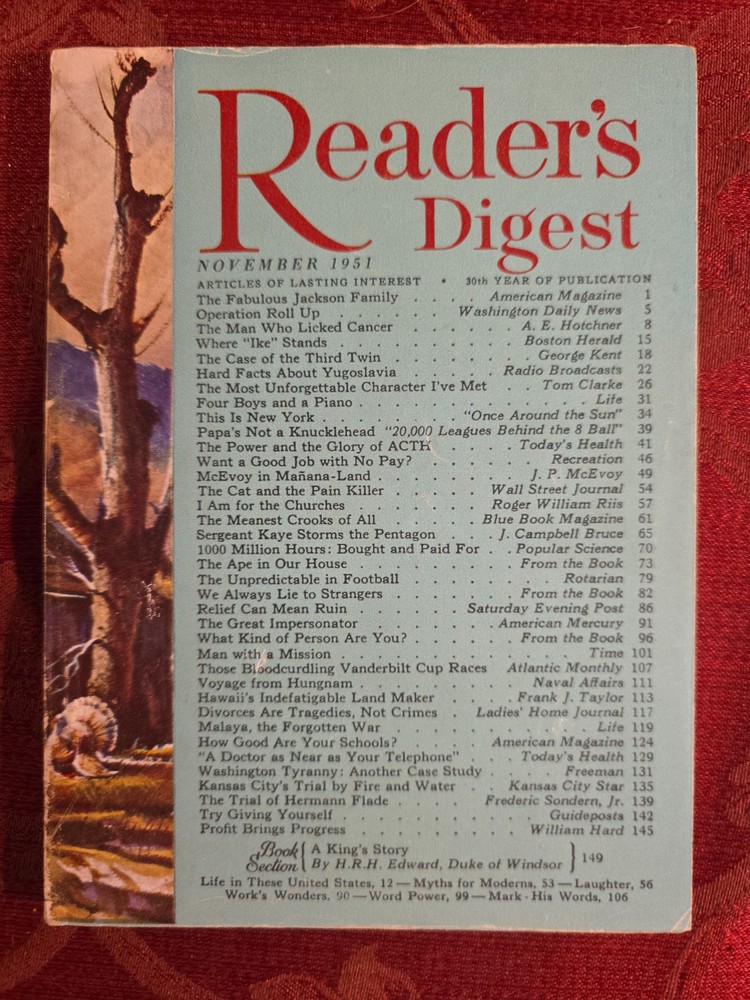 Readers Digest November 1951 A. E. Hotchner Tom Clarke Ted Kautzky George Kent