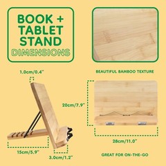 Universal Bamboo Book Stand, for Cookbooks, Reading, Cell Phone, Art, Music