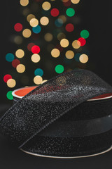 Celebrate it WIRED Christmas Ribbon BLACK GLITTER 2.5 in X 80 ft