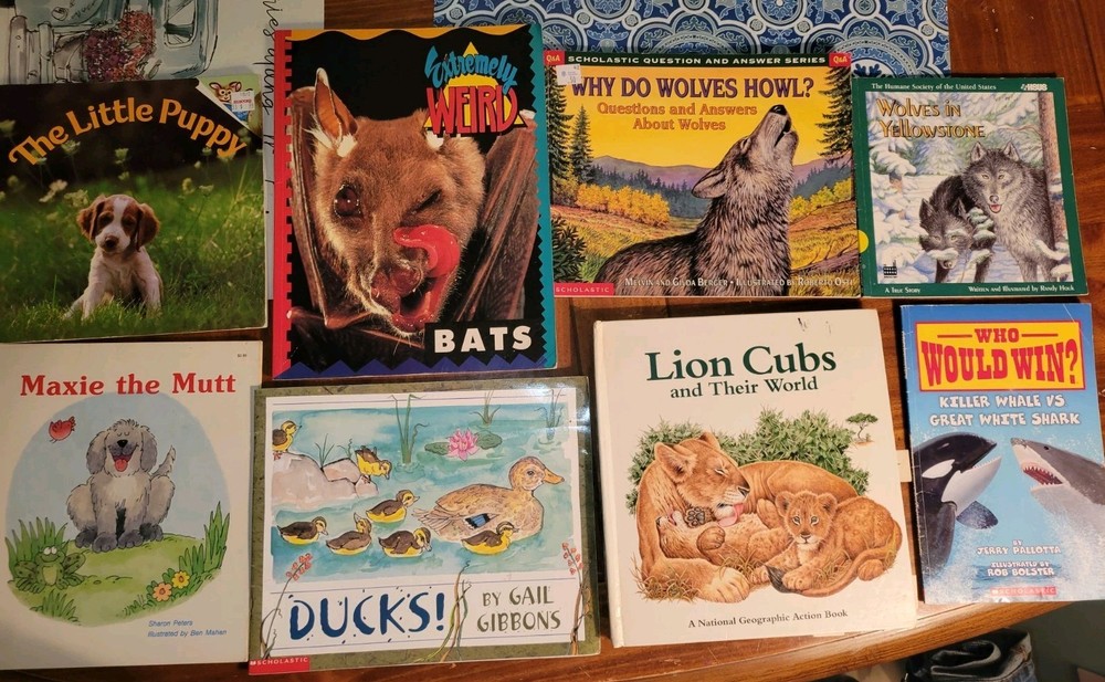 Fun Mixed Lot of Animal Children’s Books Lions Pop Up, Dogs, Bats, Wolves, Ducks