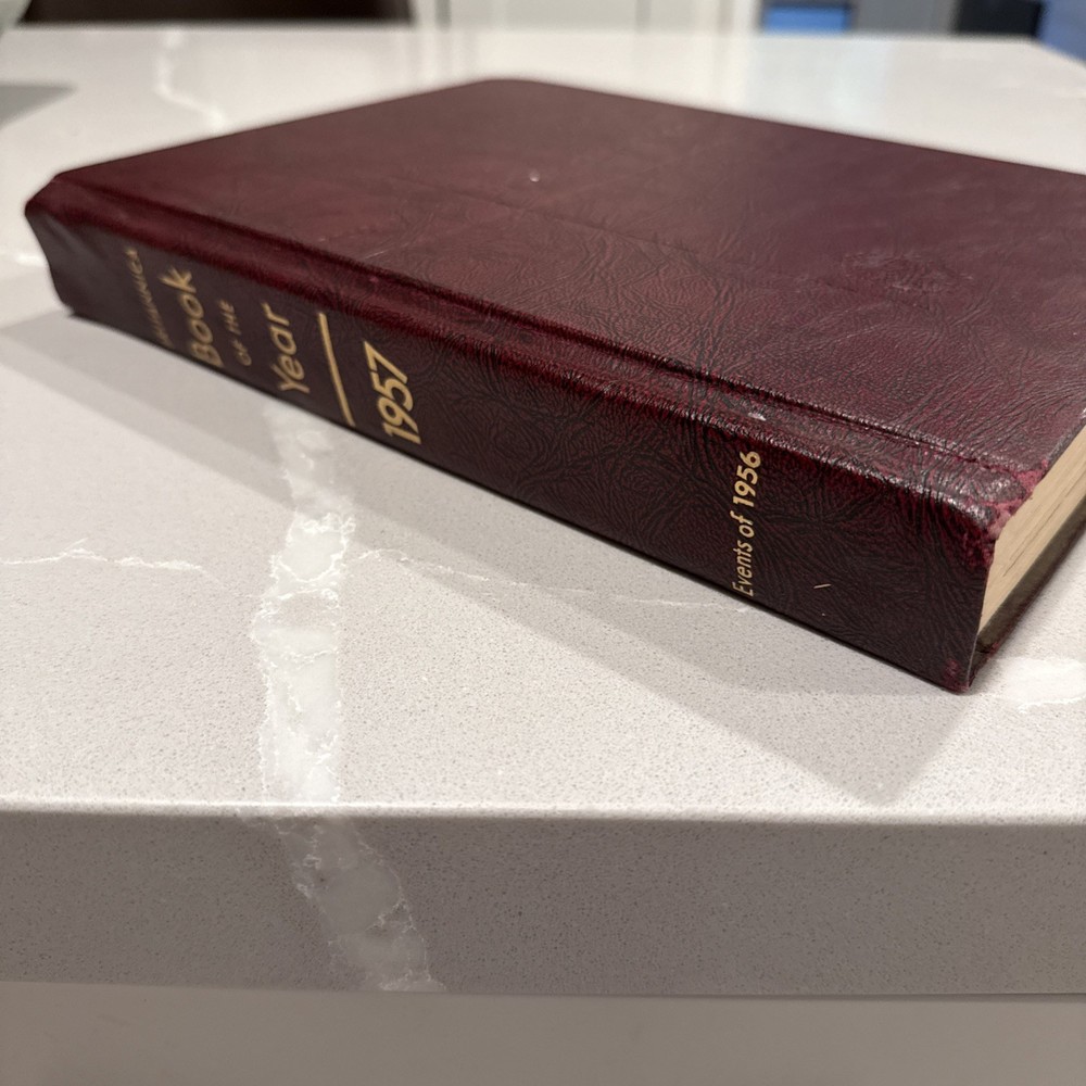 Encyclopedia Britannica Book Of The Year Annual 1957 Classic Red Leather Vintage