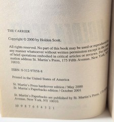 The Carrier by Holden Scott Mass Market Paperback 2001 Medical Thriller Book