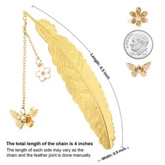 2 Pieces Gold Feather Bookmark, SoyKay Metal Bookmarks 4.5in x 0.9in,