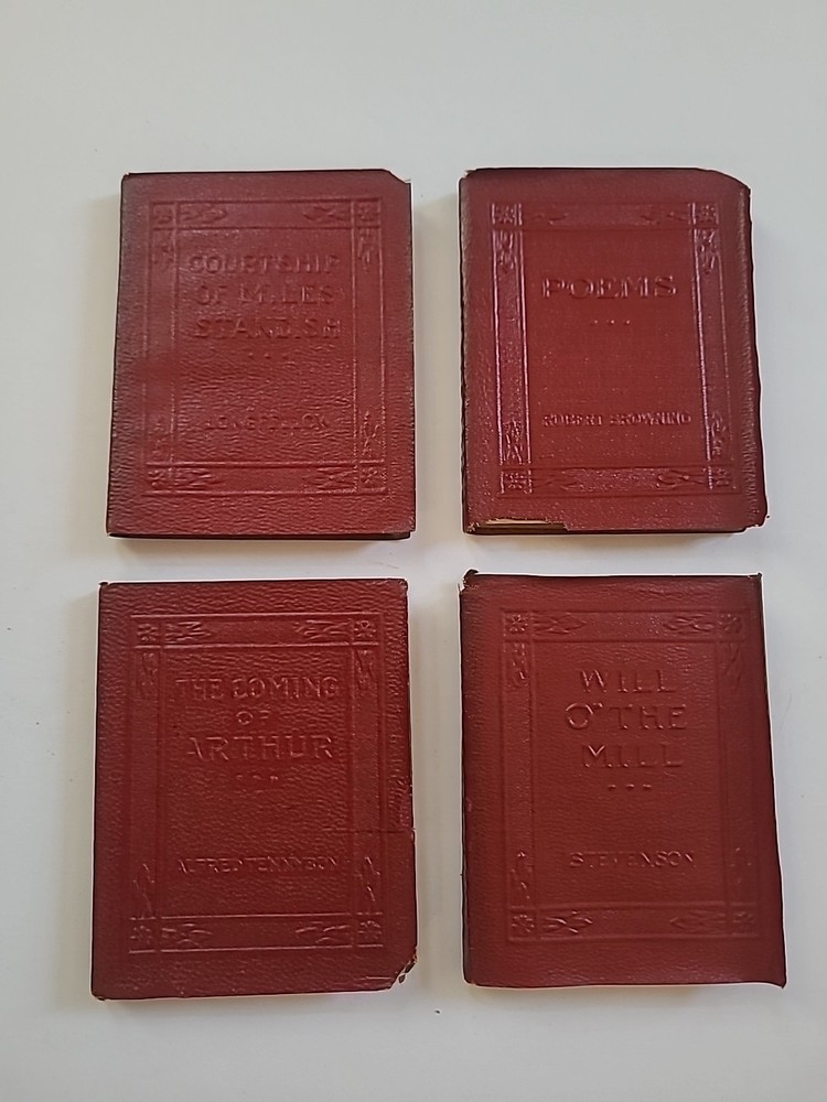 Vintage Little Leather Library Red Miniature Books Lot of 4 Longfellow Tennyson