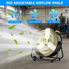 36 in. Industrial Drum Fan, 13600 CFM High Velocity Warehouse Fan, 3-Speed, Blac