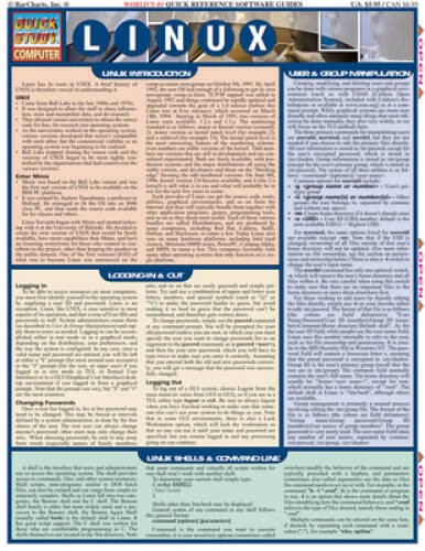 Linux (Quickstudy: Computer) – Pamphlet By BarCharts, Inc. – GOOD
